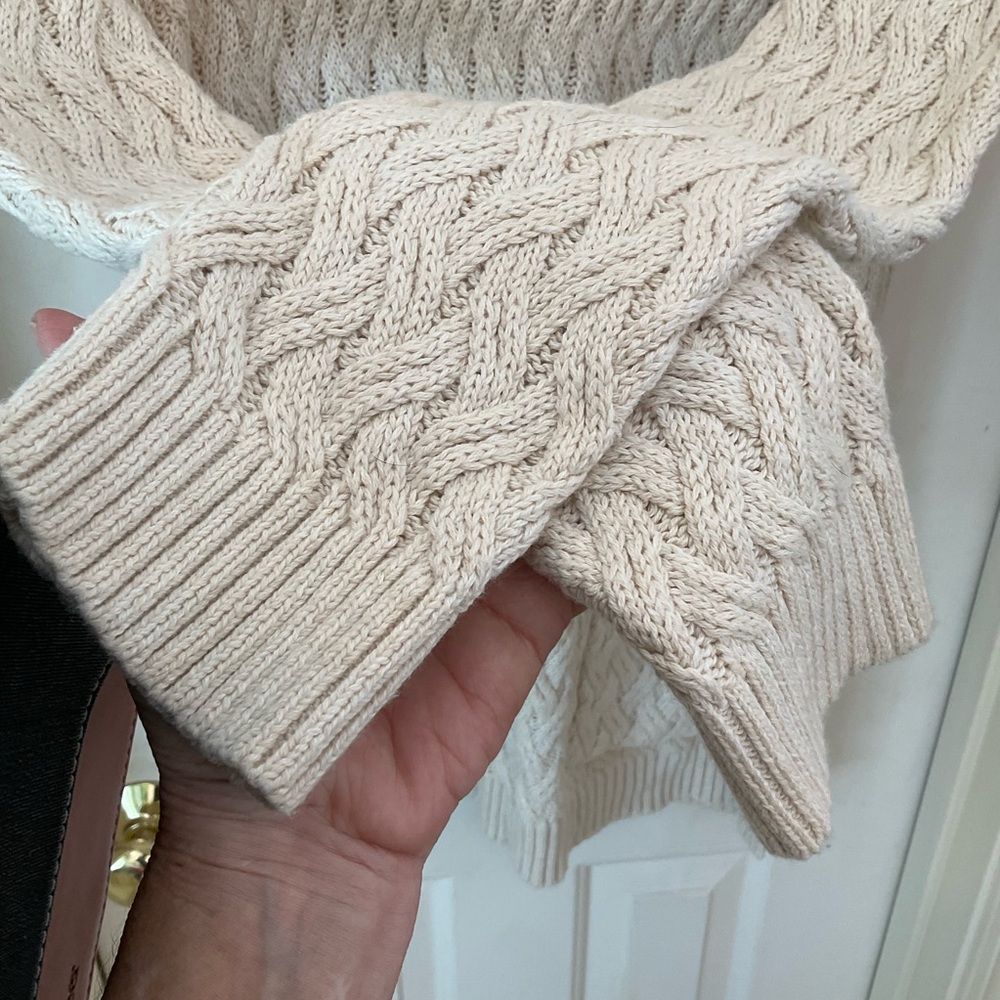 Jeanne Pierre 100% cotton cable-knit turtleneck tunic sweater, ivory, Sz L - Picture 5 of 11